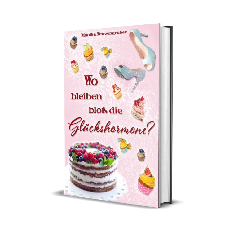 Zweites Buchcover mit einem bunten Kuchen und verschiedenen Desserts auf rosa Hintergrund.