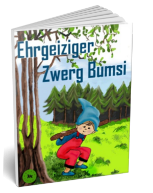 Ein Buchcover mit einem kleinen Zwerg namens Bumsi in einer Waldlandschaft.